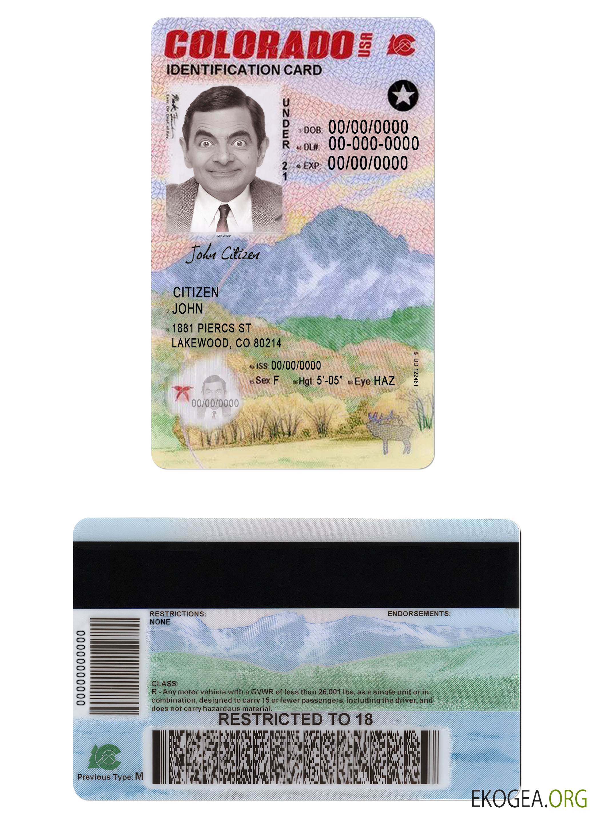 Carte d'identité USA Colorado pour les moins de 21 ans